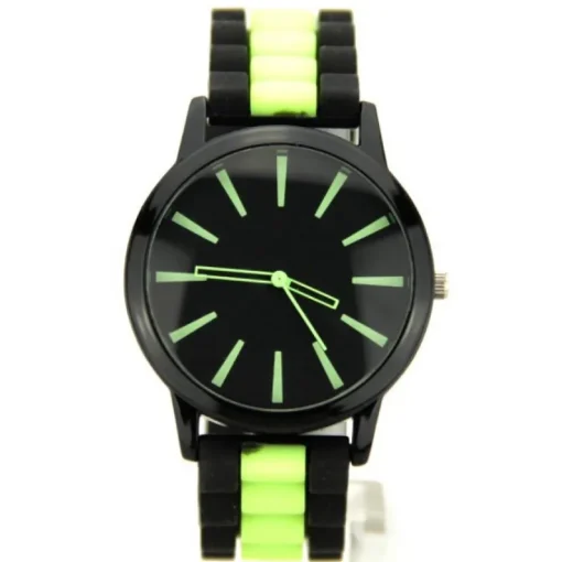 Femme Montre homme bracelet silicone noir et vert