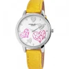 Femme Montre jaune pour femme avec coeurs
