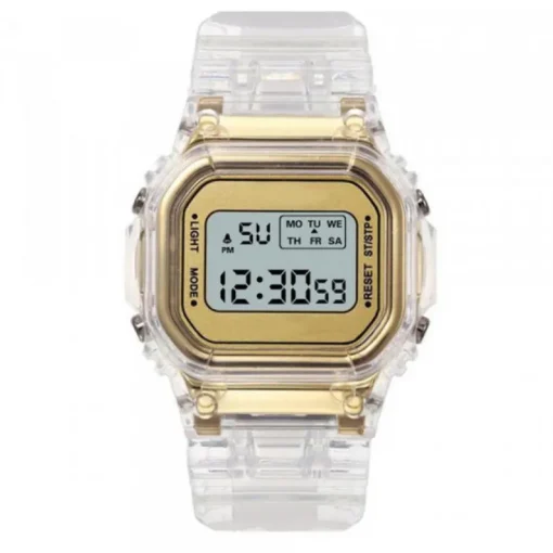 Femme Montre LCD transparente pas chère dorée tendance