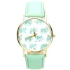Femme montre éléphant femme pas chère bracelet cuir PU vert