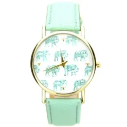 Femme montre éléphant femme pas chère bracelet cuir PU vert