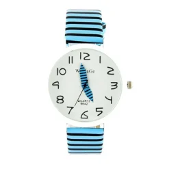 Femme Montre marque Womage femme pas chère rayée noir et bleu