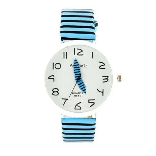Femme Montre marque Womage femme pas chère rayée noir et bleu