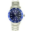 Homme Montre métal homme argentée fermoir déployant cadran bleu