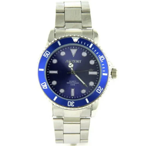 Homme Montre métal homme argentée fermoir déployant cadran bleu