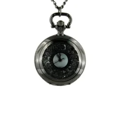 Femme Montre pendentif noir style gousset motif floral fleur vintage