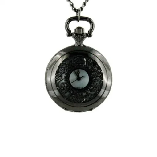 Femme Montre pendentif noir style gousset motif floral fleur vintage