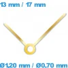Paire d'aiguille  doré (Ø1,20 mm / Ø0,70 mm) pour mouvement montre