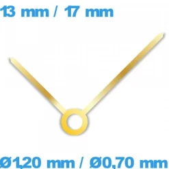 Paire d'aiguille  doré (Ø1,20 mm / Ø0,70 mm) pour mouvement montre