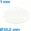 Verre 34,2 mm bombé circulaire montre en verre minéral