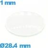 Verre 28,4 mm bombé circulaire de montre en verre minéral