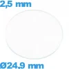 Verre 24,9 mm circulaire plat pour montre en verre minéral