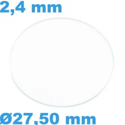 Verre 27,50 mm Circulaire Plat Saphir pour montre épaisseur 2,4 mm résistant aux rayures