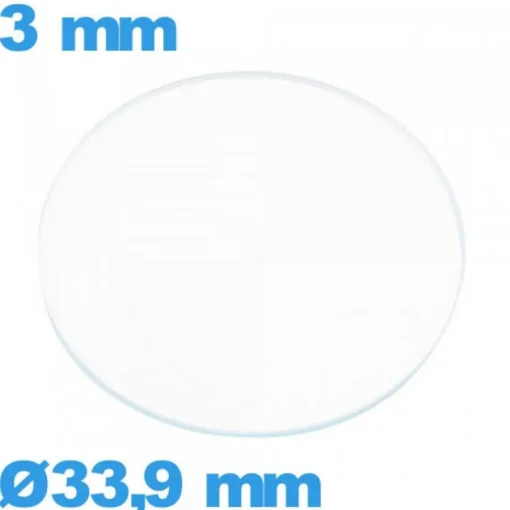 Verre 33,9 mm circulaire plat pour montre verre minéral
