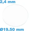 Verre 19,5 mm de montre Saphir Plat Circulaire épaisseur 2,4 mm inrayable