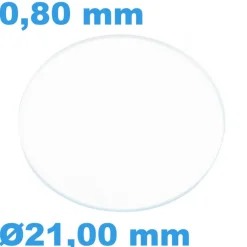 Verre 21 mm de montre Saphir Plat Rond épaisseur 0,80 mm résistant aux rayures