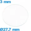 Verre 27,7 mm montre plat circulaire en verre minéral