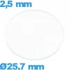 Verre 25,7 mm montre plat circulaire en verre minéral