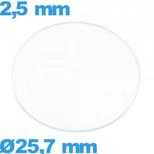 Verre 25,7 mm montre plat circulaire en verre minéral