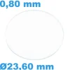 Verre 23,60 mm Plat Saphir de montre Circulaire épaisseur 0,80 mm inrayable