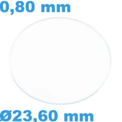 Verre 23,60 mm Plat Saphir de montre Circulaire épaisseur 0,80 mm inrayable