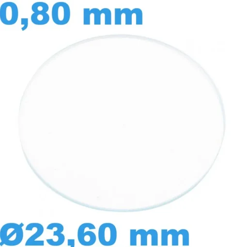 Verre 23,60 mm Plat Saphir de montre Circulaire épaisseur 0,80 mm inrayable