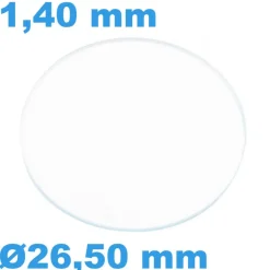 Verre 26,50 mm Plat Saphir Sternkreuz de montre Rond épaisseur 1,40 mm résistant aux rayures