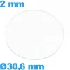 Verre 30,6 mm pour montre circulaire verre minéral