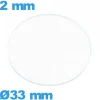 Verre 33 mm pour montre plat circulaire verre minéral