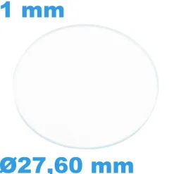Verre 27,60 mm pour montre Saphir Plat Rond épaisseur 1 mm résistant aux rayures