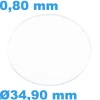 Verre 34,9 mm pour montre Saphir Plat Circulaire épaisseur 0,80 mm résistant aux rayures