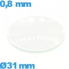 Verre bombé circulaire en verre minéral 31 mm montre