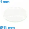 Verre bombé circulaire verre minéral 14 mm de montre