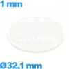 Verre bombé de montre en verre minéral circulaire 32,1 mm