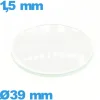 Verre bombé de montre verre minéral circulaire 39 mm