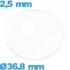 Verre circulaire 36,8 mm plat montre en verre minéral