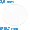 Verre circulaire plat 19,7 mm en verre minéral montre