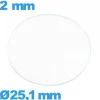 Verre de montre en verre minéral 25,1 mm circulaire