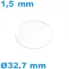 Verre de Montre plat minéral 32,7 x 1.5 mm Biseauté