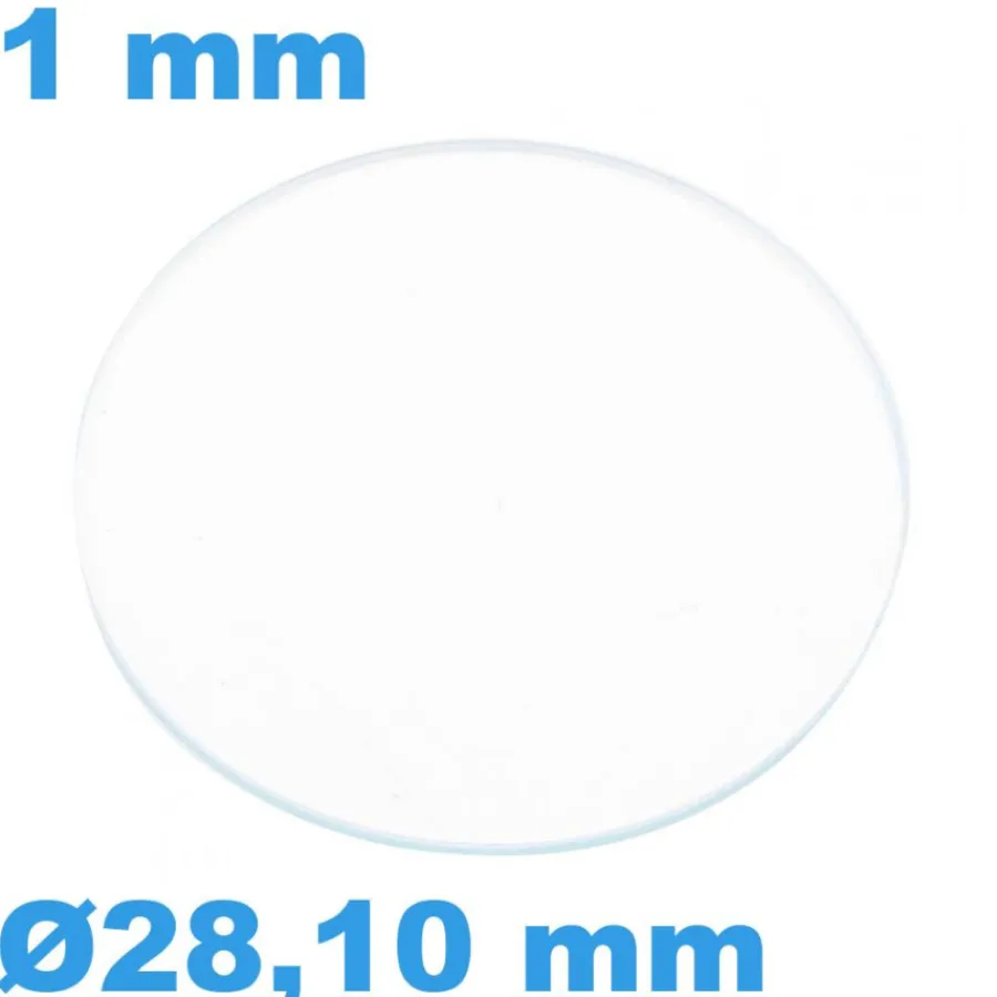 Verre de montre Saphir Plat Circulaire 28,10 mm épaisseur 1 mm inrayable