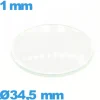 Verre en verre minéral bombé pour montre circulaire 34,5 mm
