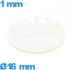 Verre montre 16 mm en verre minéral circulaire bombé