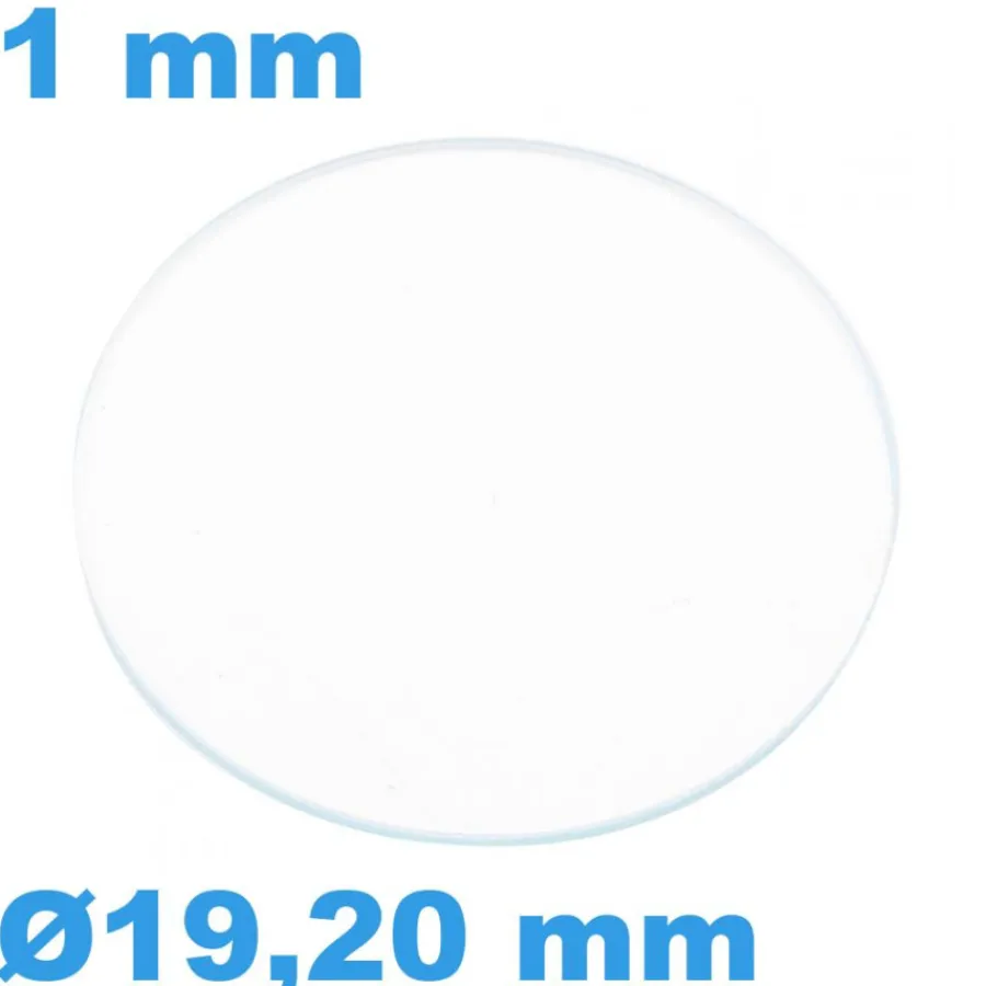 Verre épaisseur 1 mm Rond Plat Saphir 19,2 mm pour montre résistant aux rayures