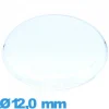 Verre Plastique gousset pour montre Circulaire 12,0 mm