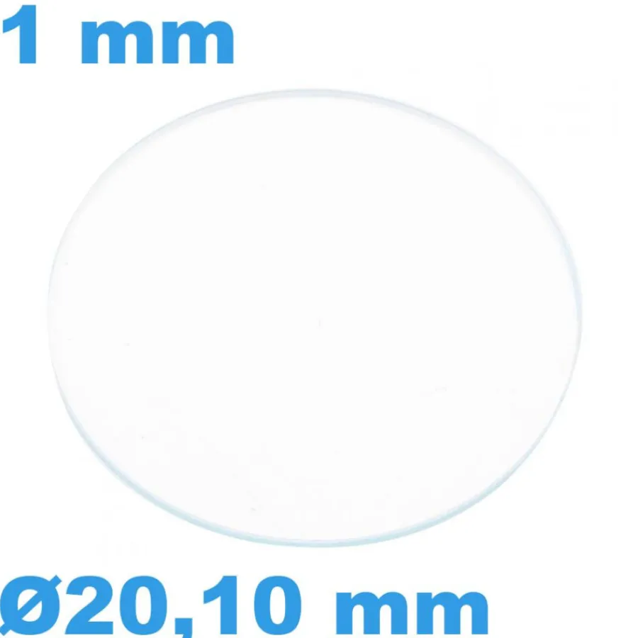 Verre Plat Circulaire Saphir pour montre 20,1 mm épaisseur 1 mm résistant aux rayures