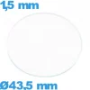 Verre pour montre 43,5 mm en verre minéral circulaire