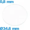 Verre pour montre en verre minéral circulaire 34,6 mm plat