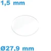Verre pour montre minéral biseauté plat 27,9*1,5 mm