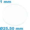 Verre Rond de montre Saphir Plat 25,50 mm épaisseur 1 mm résistant aux rayures