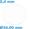Verre Saphir 34 mm pour montre Rond Plat épaisseur 2,4 mm inrayable